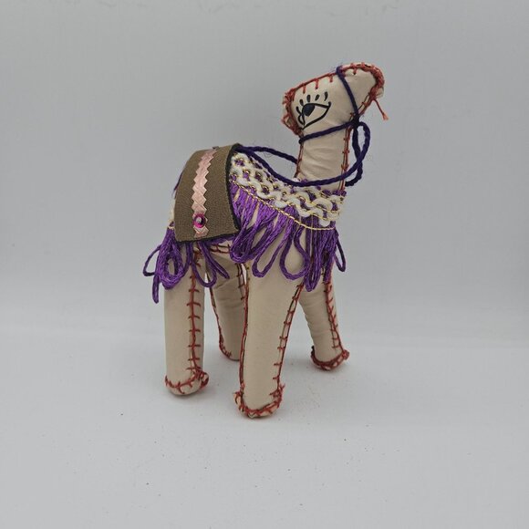 Handmade Fabric Camel Figurine With Colorful Embellished Saddle & Fringe - Picture 9 of 12
